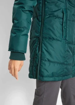 bonprix Jacken & Mäntel|Bekleidung·Hosen^Long-Steppjacke, wattiert mit Kragen und Kapuze petrolgrün