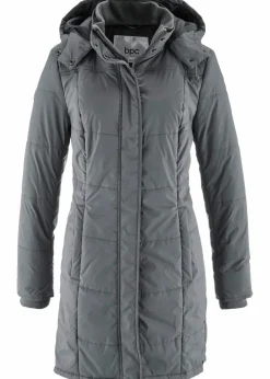 bonprix Jacken & Mäntel|Bekleidung·Hosen^Long-Steppjacke, wattiert mit Kragen und Kapuze rauchgrau