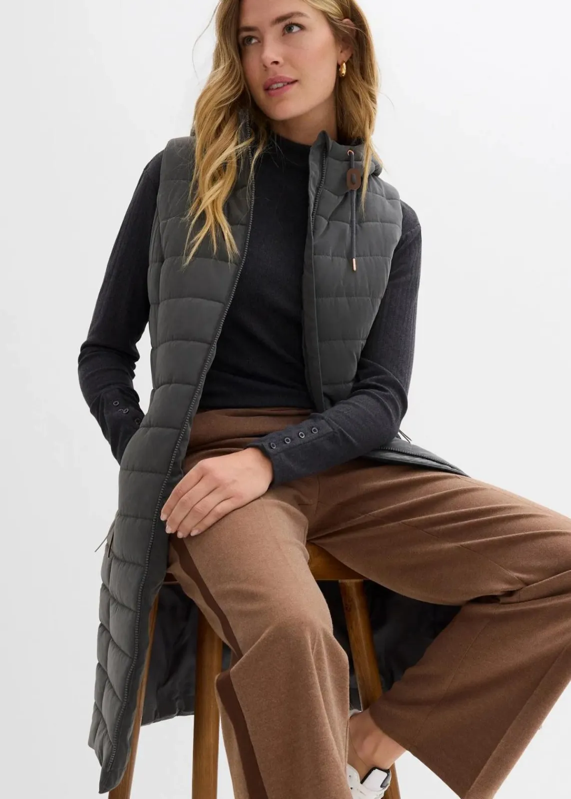 bonprix Jacken & Mäntel|Bekleidung·Hosen^Longsteppweste anthrazit