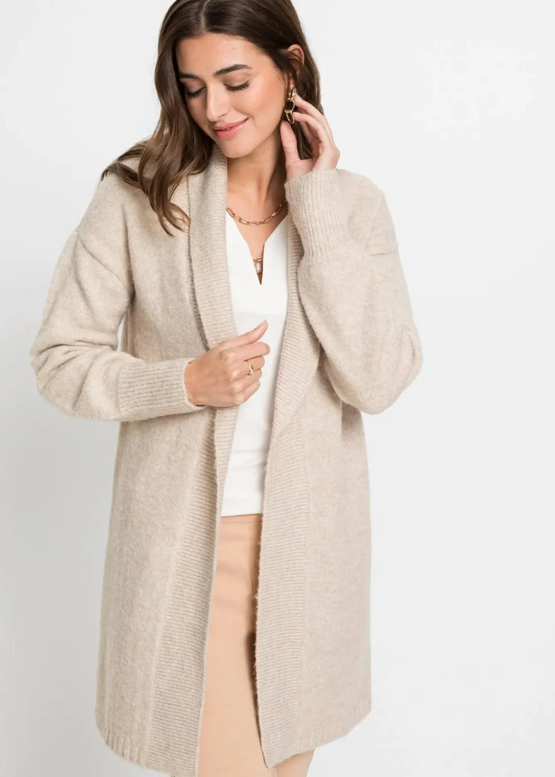 bonprix Bekleidung·Umstandsmode|Bekleidung·Röcke^Longstrickjacke beige meliert