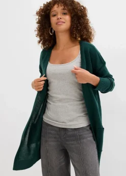 bonprix Bekleidung·Umstandsmode|Strickmode^Longstrickjacke tiefgrün