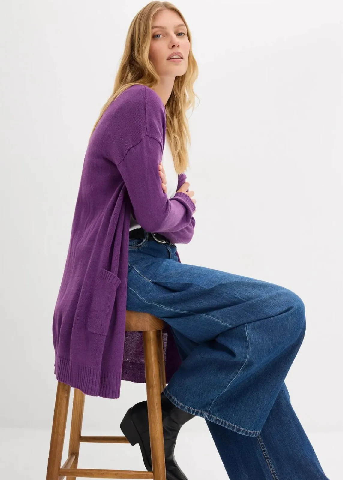 bonprix Pullover & Strickjacken|Basics^Longstrickjacke tiefviolett