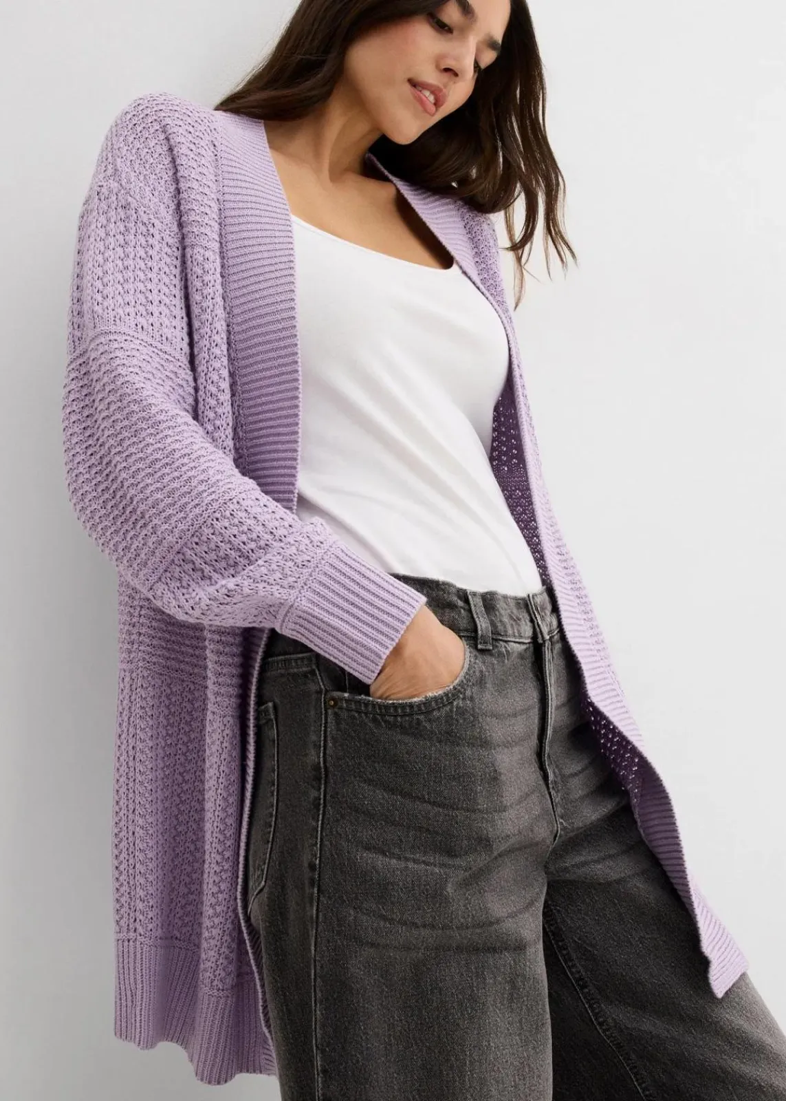 bonprix Bekleidung·Umstandsmode|Strickmode^Longstrickjacke zartflieder