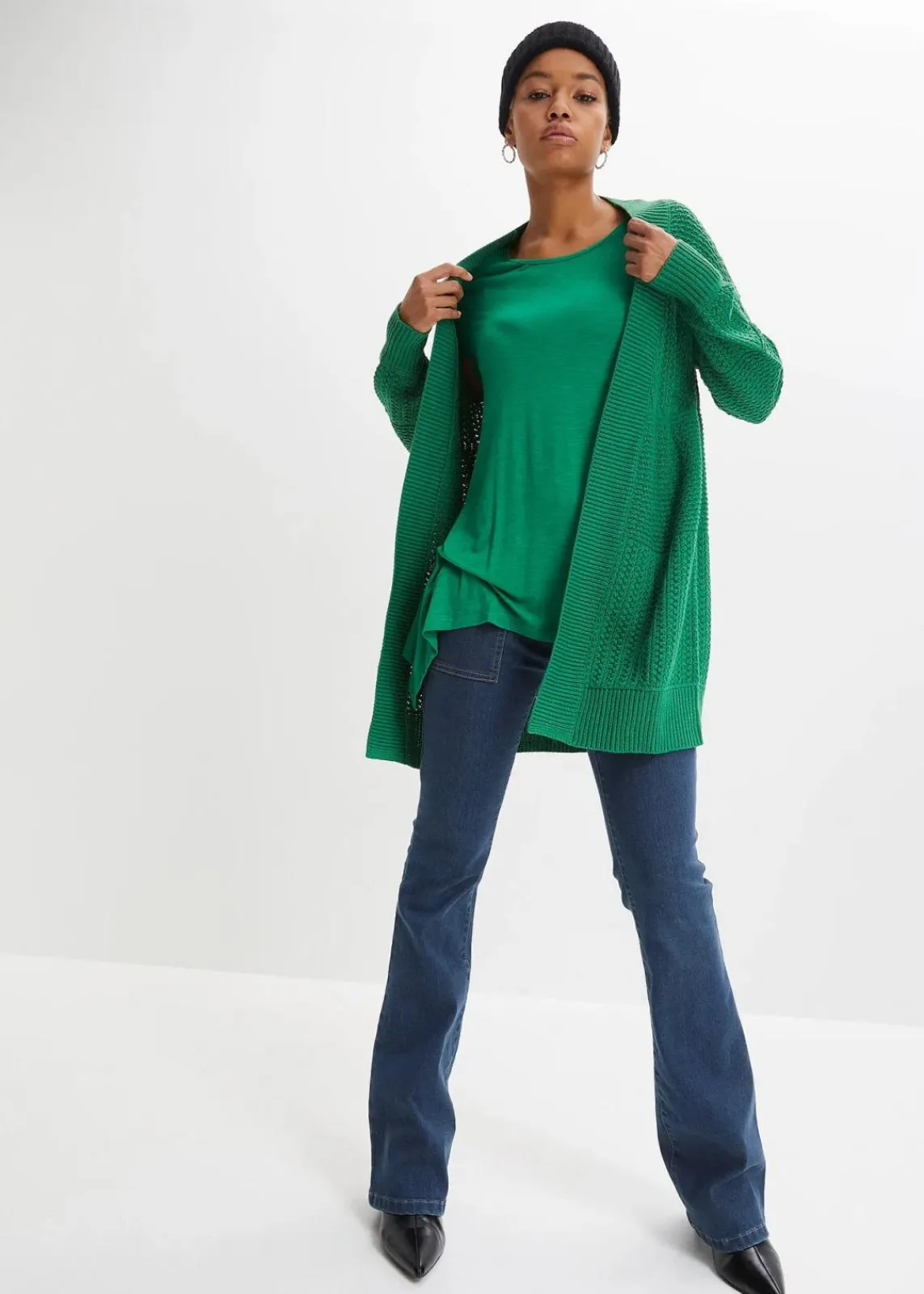 bonprix Pullover & Strickjacken|Bekleidung·Jeans^Longstrickjacke grün