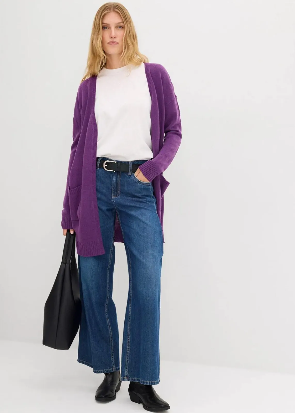 bonprix Pullover & Strickjacken|Basics^Longstrickjacke steingrau