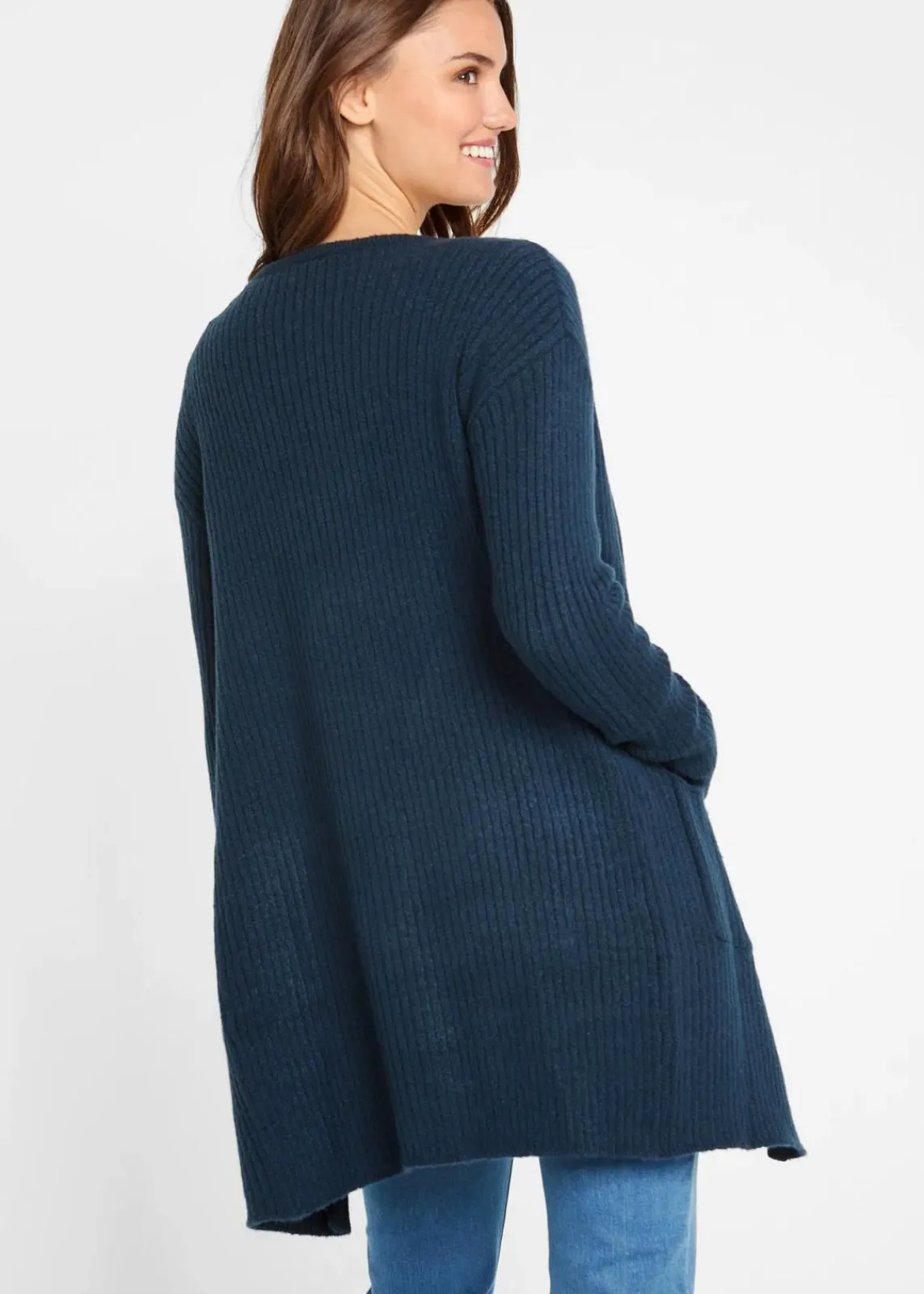 bonprix Strickmode|Pullover & Strickjacken^Longstrickjacke in breiter Rippenstruktur dunkelblau