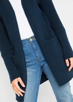 bonprix Strickmode|Pullover & Strickjacken^Longstrickjacke in breiter Rippenstruktur dunkelblau