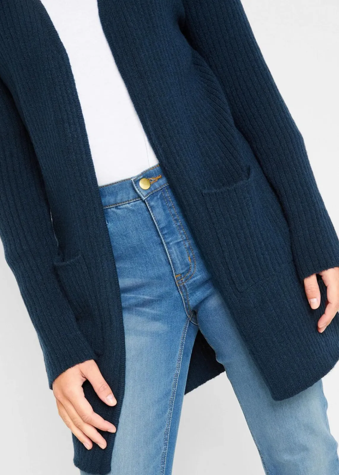 bonprix Strickmode|Pullover & Strickjacken^Longstrickjacke in breiter Rippenstruktur dunkelblau