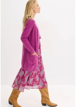 bonprix Bekleidung·Umstandsmode|Strickmode^Longstrickjacke in Flauschoptik dunkelfuchsia