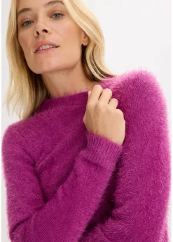 bonprix Bekleidung·Umstandsmode|Strickmode^Longstrickjacke in Flauschoptik dunkelfuchsia