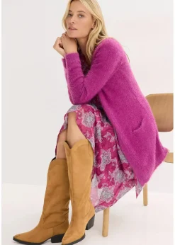 bonprix Bekleidung·Umstandsmode|Strickmode^Longstrickjacke in Flauschoptik dunkelfuchsia