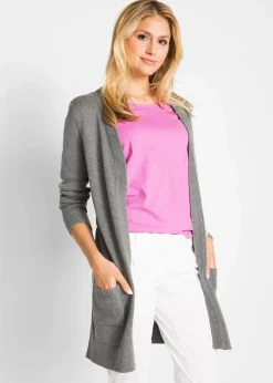 bonprix Strickmode|Pullover & Strickjacken^Longstrickjacke, Langarm grau meliert
