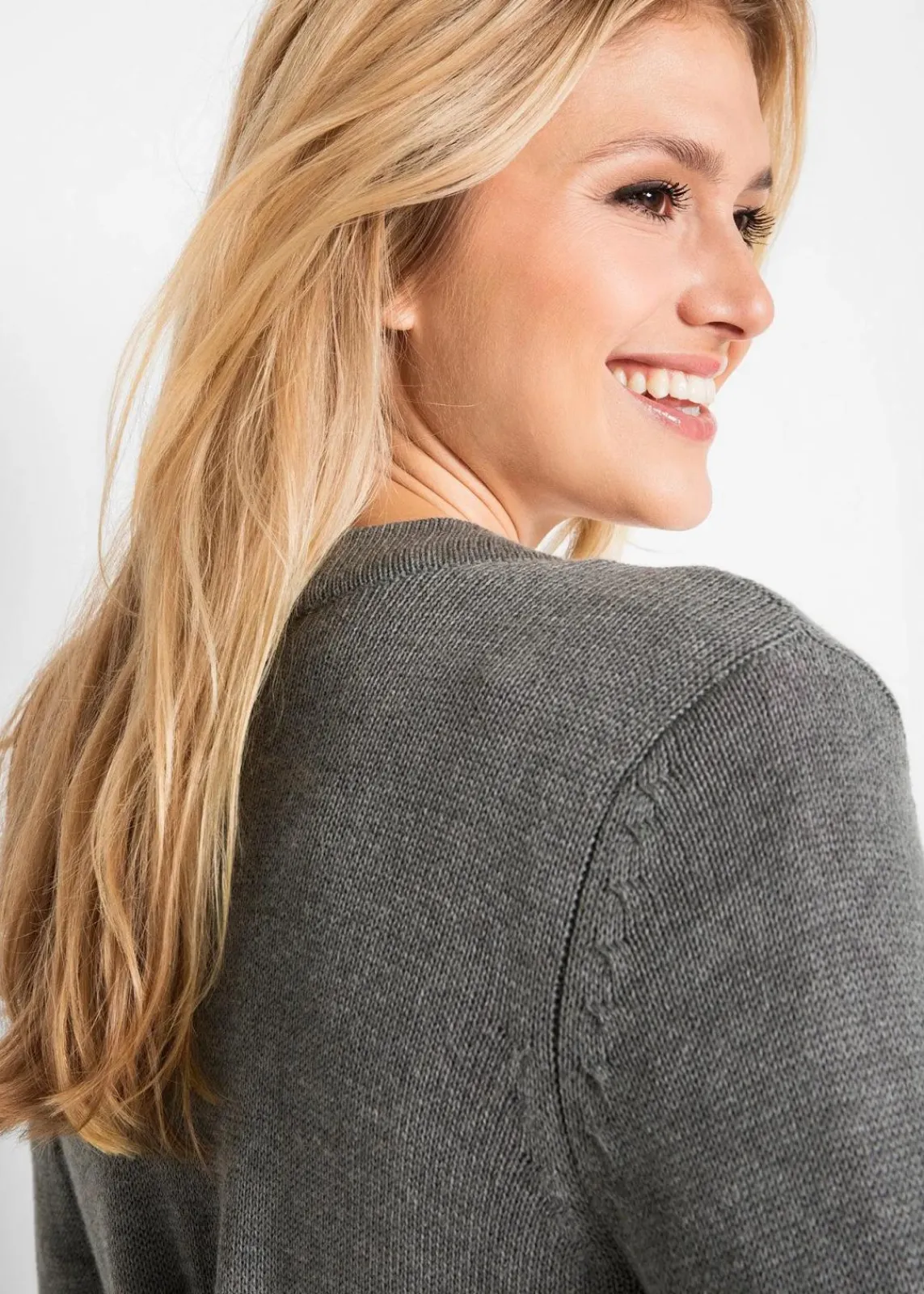 bonprix Strickmode|Pullover & Strickjacken^Longstrickjacke, Langarm grau meliert