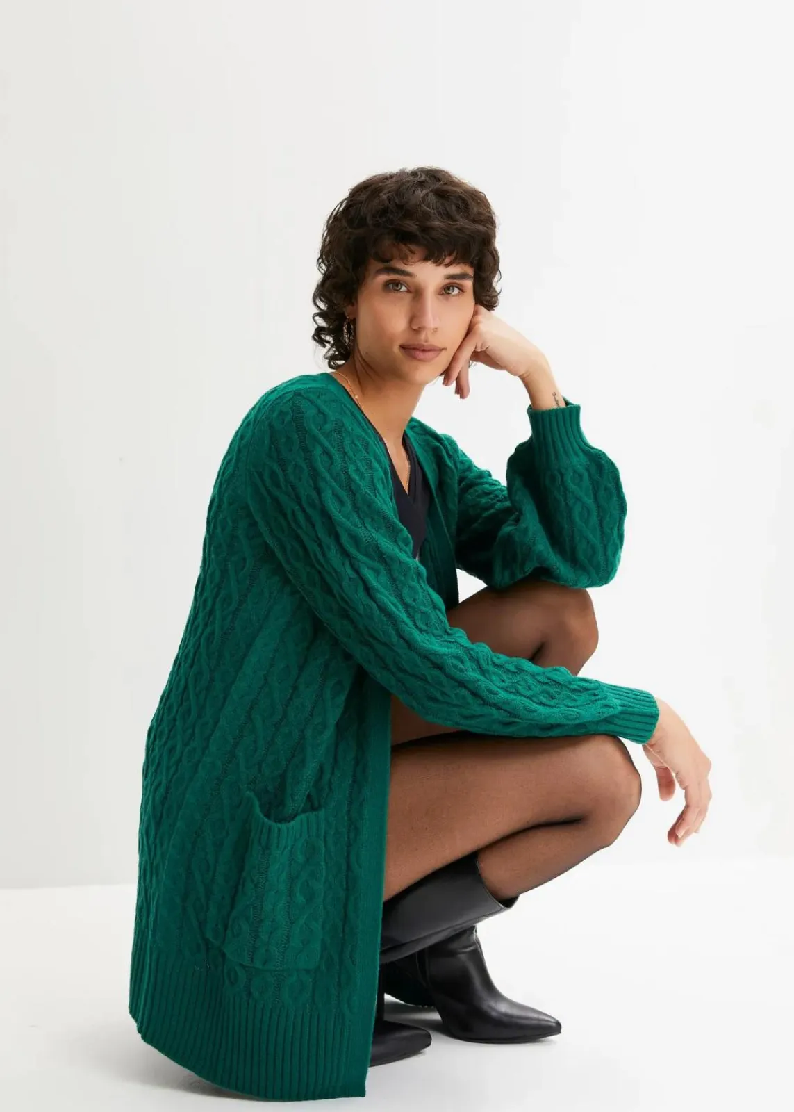 bonprix Bekleidung·Umstandsmode|Bekleidung·Jeans^Longstrickjacke mit Ballonärmeln brillantgrün