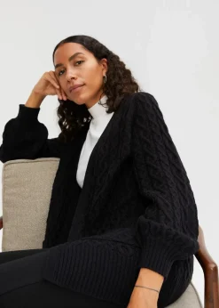 bonprix Pullover & Strickjacken|Strickmode^Longstrickjacke mit Ballonärmeln schwarz