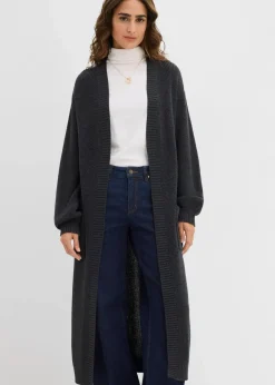 bonprix Bekleidung·Umstandsmode|Strickmode^Longstrickjacke mit überschnittener Schulter anthrazit meliert meliert