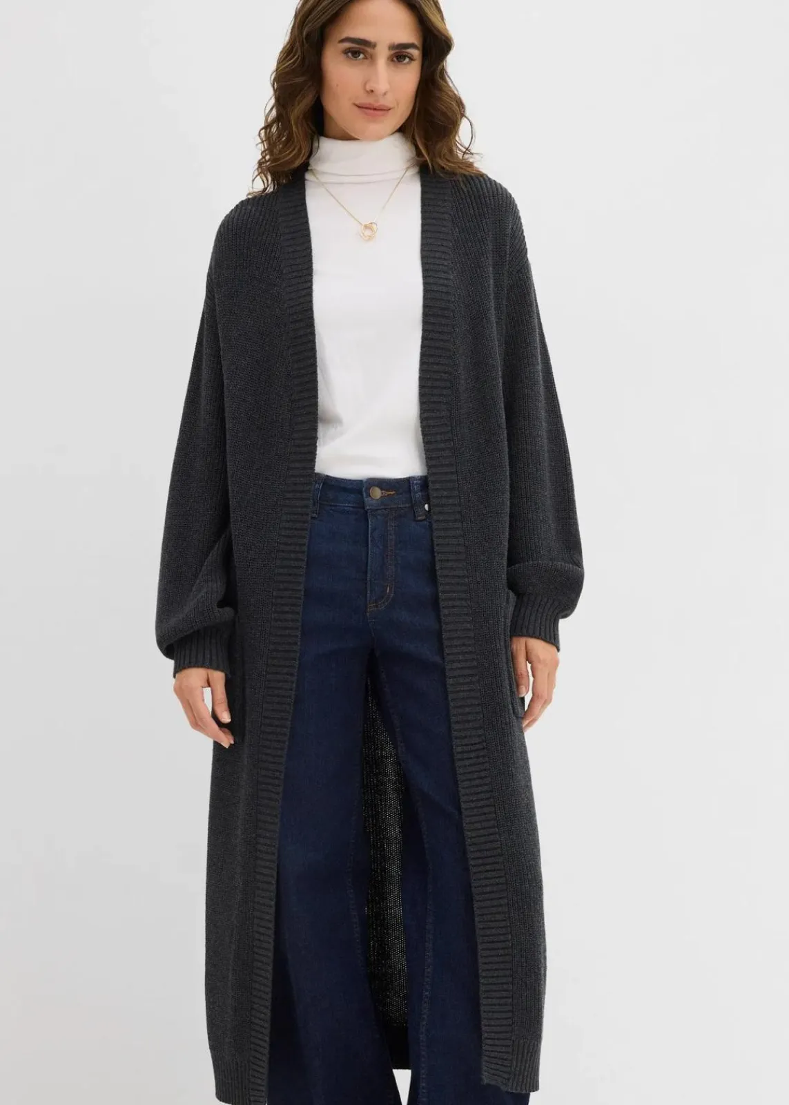 bonprix Bekleidung·Umstandsmode|Strickmode^Longstrickjacke mit überschnittener Schulter anthrazit meliert meliert