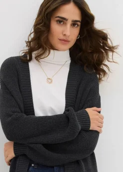 bonprix Bekleidung·Umstandsmode|Strickmode^Longstrickjacke mit überschnittener Schulter anthrazit meliert meliert