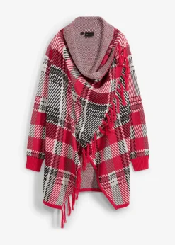 bonprix Bekleidung·Umstandsmode|Bekleidung·Jeans^Longstrickjacke mit Fransen granatrot kariert