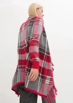bonprix Bekleidung·Umstandsmode|Bekleidung·Jeans^Longstrickjacke mit Fransen granatrot kariert