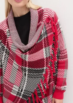 bonprix Bekleidung·Umstandsmode|Bekleidung·Jeans^Longstrickjacke mit Fransen granatrot kariert