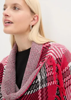 bonprix Bekleidung·Umstandsmode|Bekleidung·Jeans^Longstrickjacke mit Fransen granatrot kariert