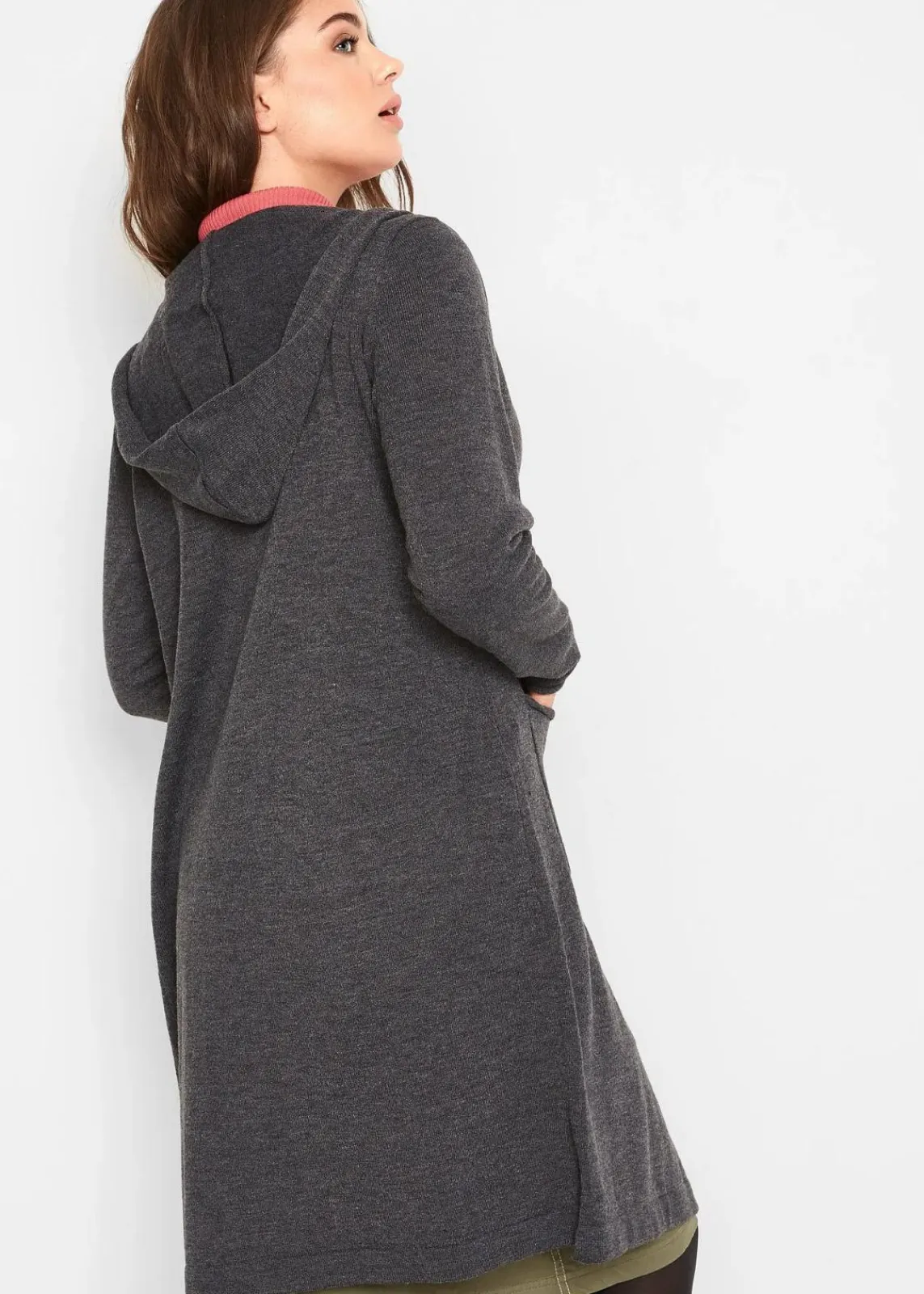 bonprix Bekleidung·Umstandsmode|Bekleidung·Jeans^Longstrickjacke mit Kapuze anthrazit meliert
