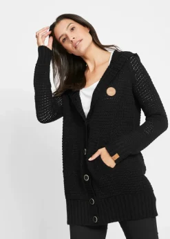 bonprix Bekleidung·Umstandsmode|Bekleidung·Jeans^Longstrickjacke mit Kapuze schwarz