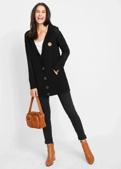 bonprix Bekleidung·Umstandsmode|Bekleidung·Jeans^Longstrickjacke mit Kapuze schwarz