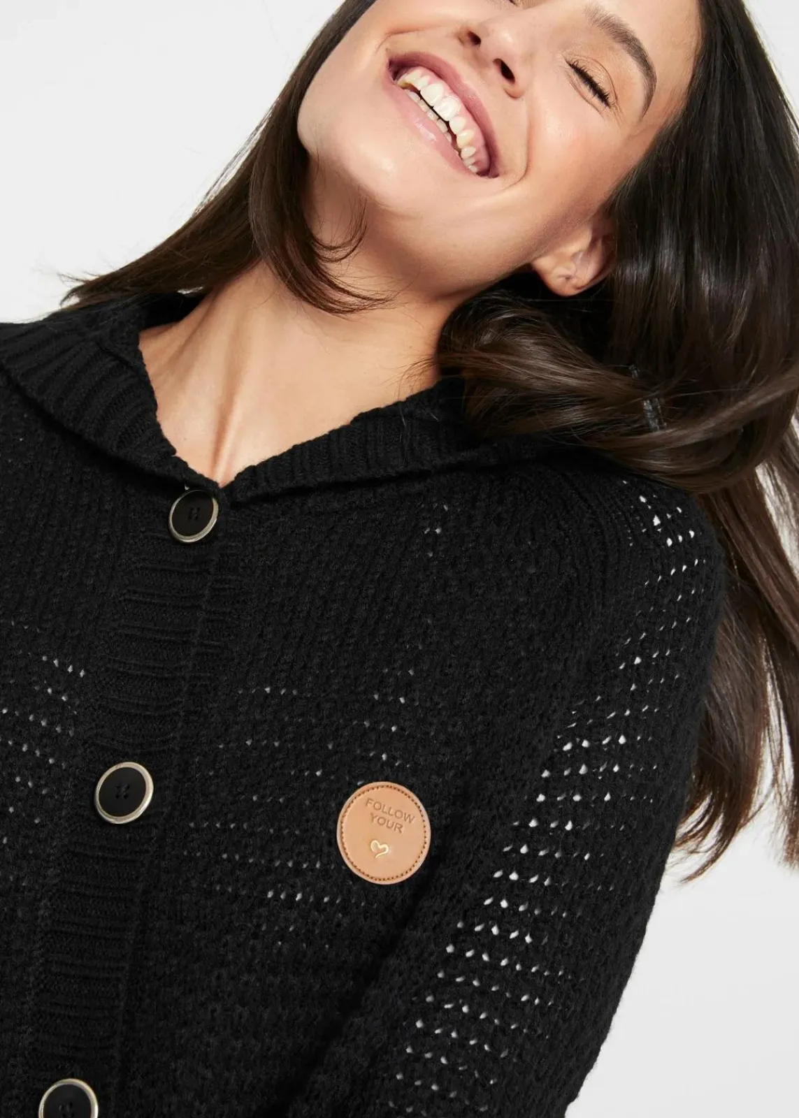 bonprix Bekleidung·Umstandsmode|Bekleidung·Jeans^Longstrickjacke mit Kapuze schwarz