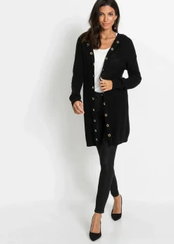 bonprix Bekleidung·Umstandsmode|Bekleidung·Jeans^Longstrickjacke mit Kapuze schwarz