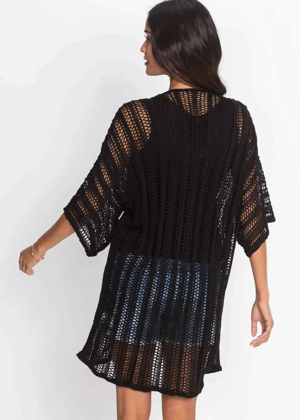 bonprix Strickmode|Pullover & Strickjacken^Longstrickjacke mit Lochmuster schwarz