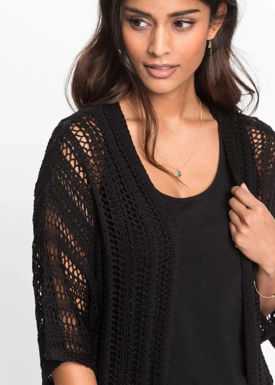 bonprix Strickmode|Pullover & Strickjacken^Longstrickjacke mit Lochmuster schwarz