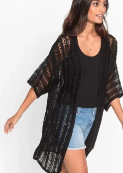 bonprix Strickmode|Pullover & Strickjacken^Longstrickjacke mit Lochmuster schwarz