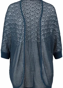 bonprix Pullover & Strickjacken|Strickmode^Longstrickjacke mit Lochmuster dunkelblau