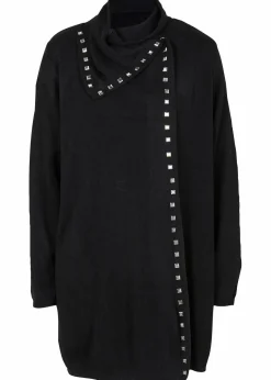 bonprix Bekleidung·Umstandsmode|Bekleidung·Jeans^Longstrickjacke mit Nietendetails schwarz/silber