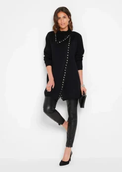 bonprix Bekleidung·Umstandsmode|Bekleidung·Jeans^Longstrickjacke mit Nietendetails schwarz/silber