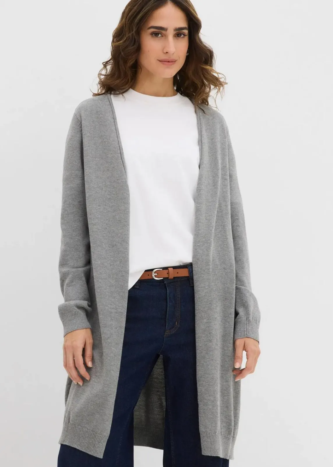bonprix Strickmode|Pullover & Strickjacken^Longstrickjacke mit Rollkanten grau meliert meliert