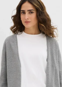 bonprix Strickmode|Pullover & Strickjacken^Longstrickjacke mit Rollkanten grau meliert meliert