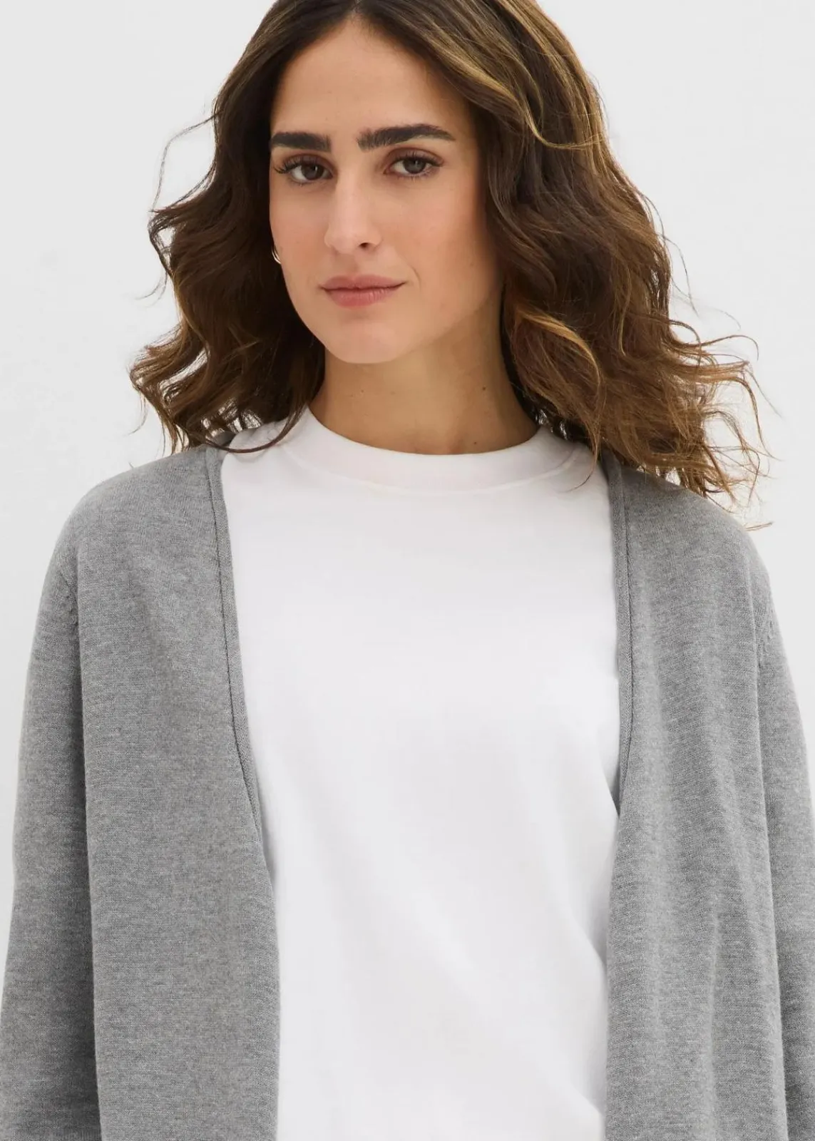bonprix Strickmode|Pullover & Strickjacken^Longstrickjacke mit Rollkanten grau meliert meliert