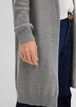 bonprix Strickmode|Pullover & Strickjacken^Longstrickjacke mit Rollkanten grau meliert meliert