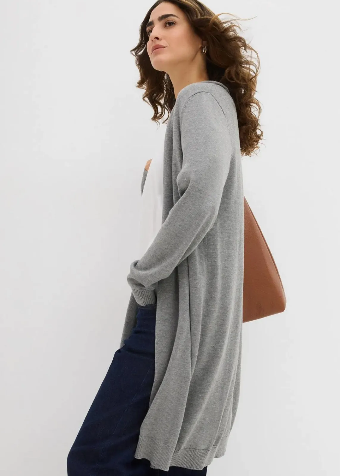 bonprix Strickmode|Pullover & Strickjacken^Longstrickjacke mit Rollkanten grau meliert meliert