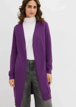bonprix Strickmode|Pullover & Strickjacken^Longstrickjacke mit Rollkanten tiefviolett