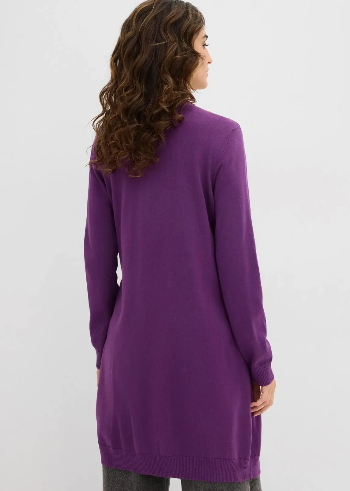 bonprix Strickmode|Pullover & Strickjacken^Longstrickjacke mit Rollkanten tiefviolett