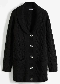 bonprix Bekleidung·Umstandsmode|Pullover & Strickjacken^Longstrickjacke mit Schalkragen und Zopfmuster schwarz