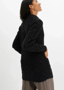 bonprix Bekleidung·Umstandsmode|Pullover & Strickjacken^Longstrickjacke mit Schalkragen und Zopfmuster schwarz