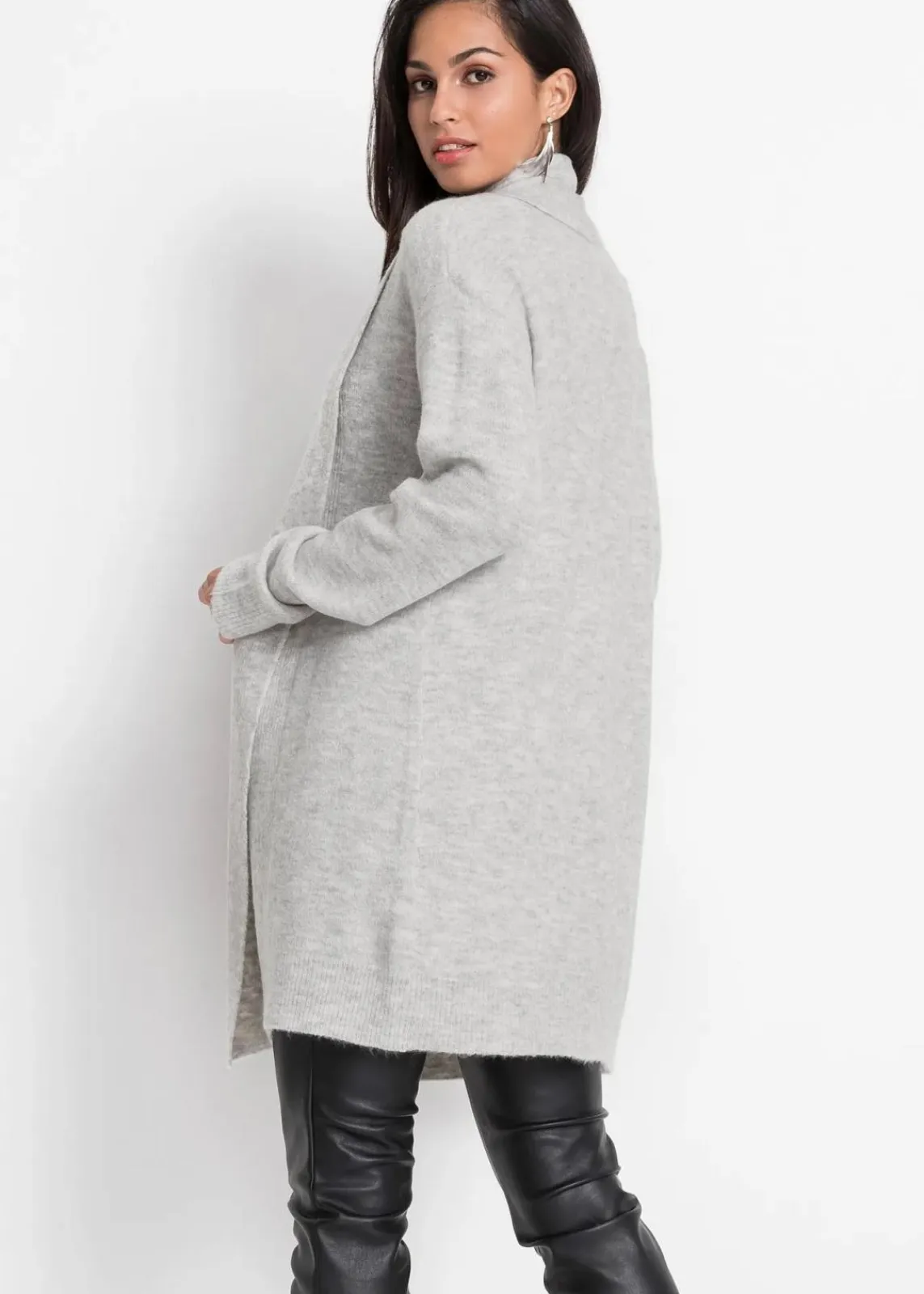 bonprix Bekleidung·Umstandsmode|Bekleidung·Jeans^Longstrickjacke mit Schalkragen hellgrau meliert