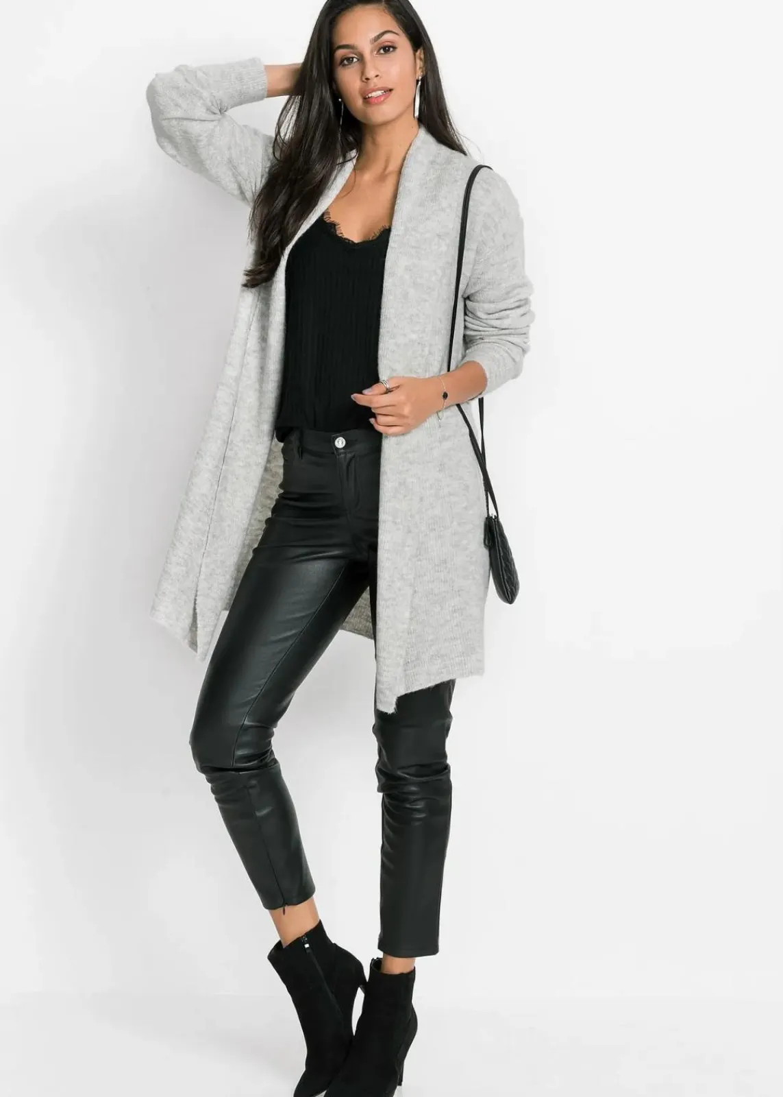 bonprix Bekleidung·Umstandsmode|Bekleidung·Jeans^Longstrickjacke mit Schalkragen hellgrau meliert