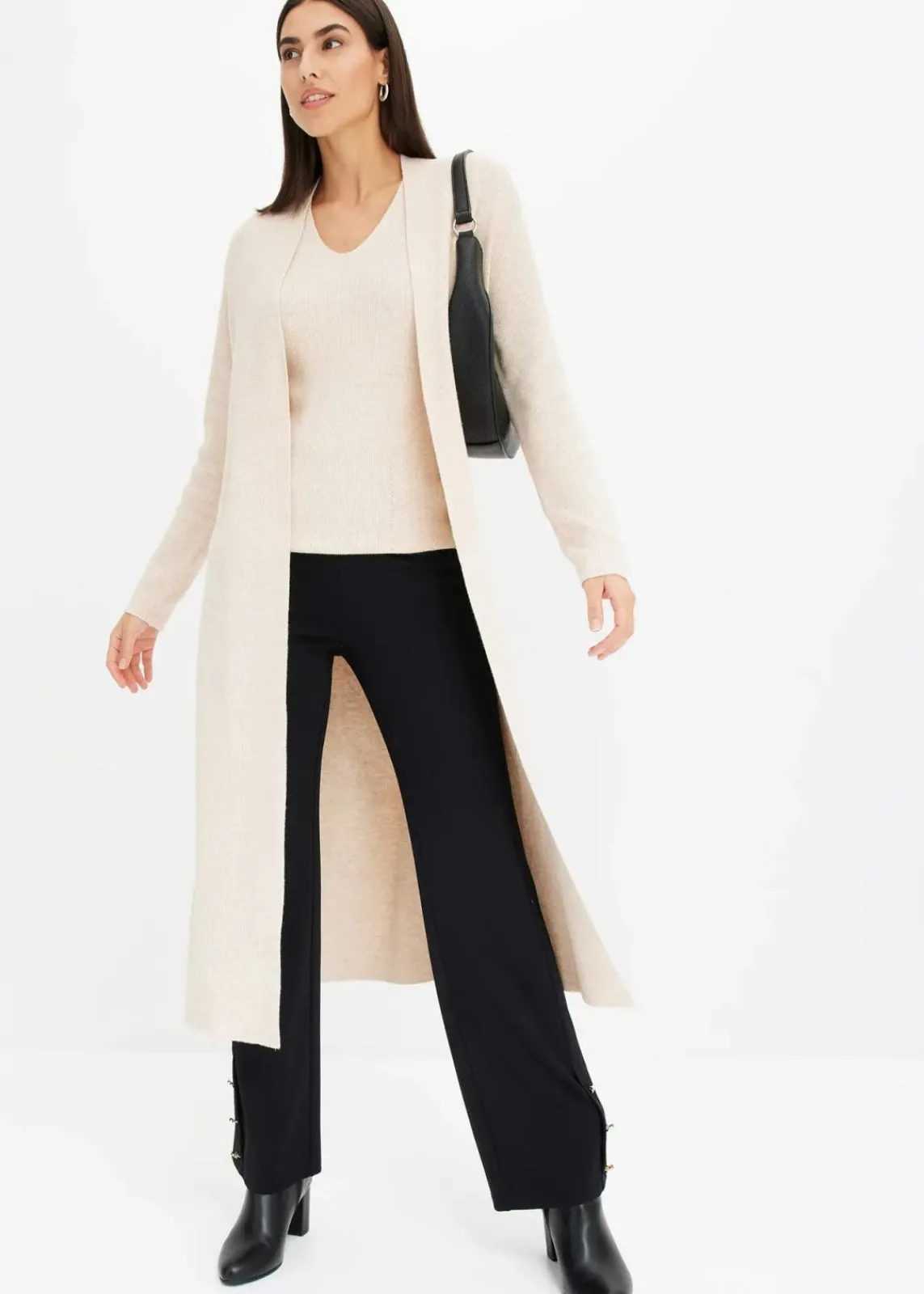 bonprix Pullover & Strickjacken|Strickmode^Longstrickjacke mit Viskose beige meliert