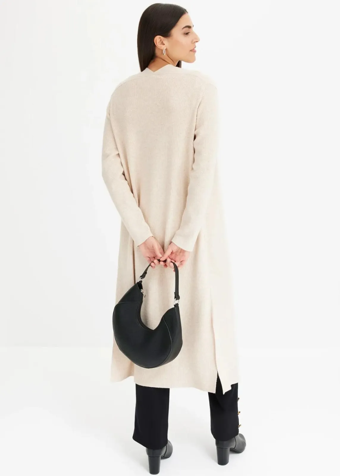 bonprix Pullover & Strickjacken|Strickmode^Longstrickjacke mit Viskose beige meliert